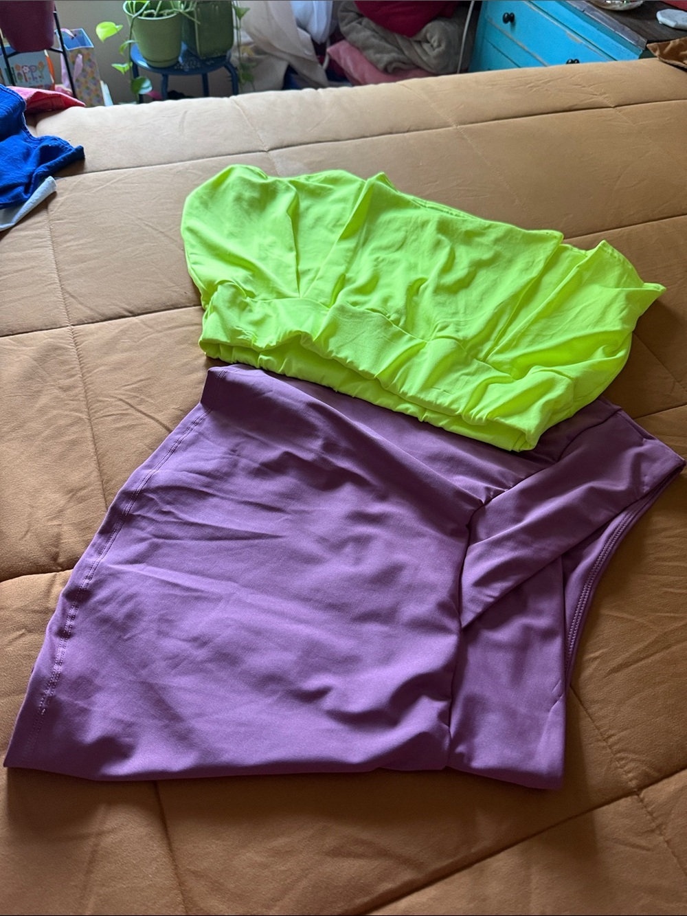 Active USA Neon Lime Bandeau shorts in mini skirt 2 lined  comfort fit  Skirt